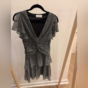 CJ Cruz—  Black Ruffle Dress with Pattern. S. Originally $80.